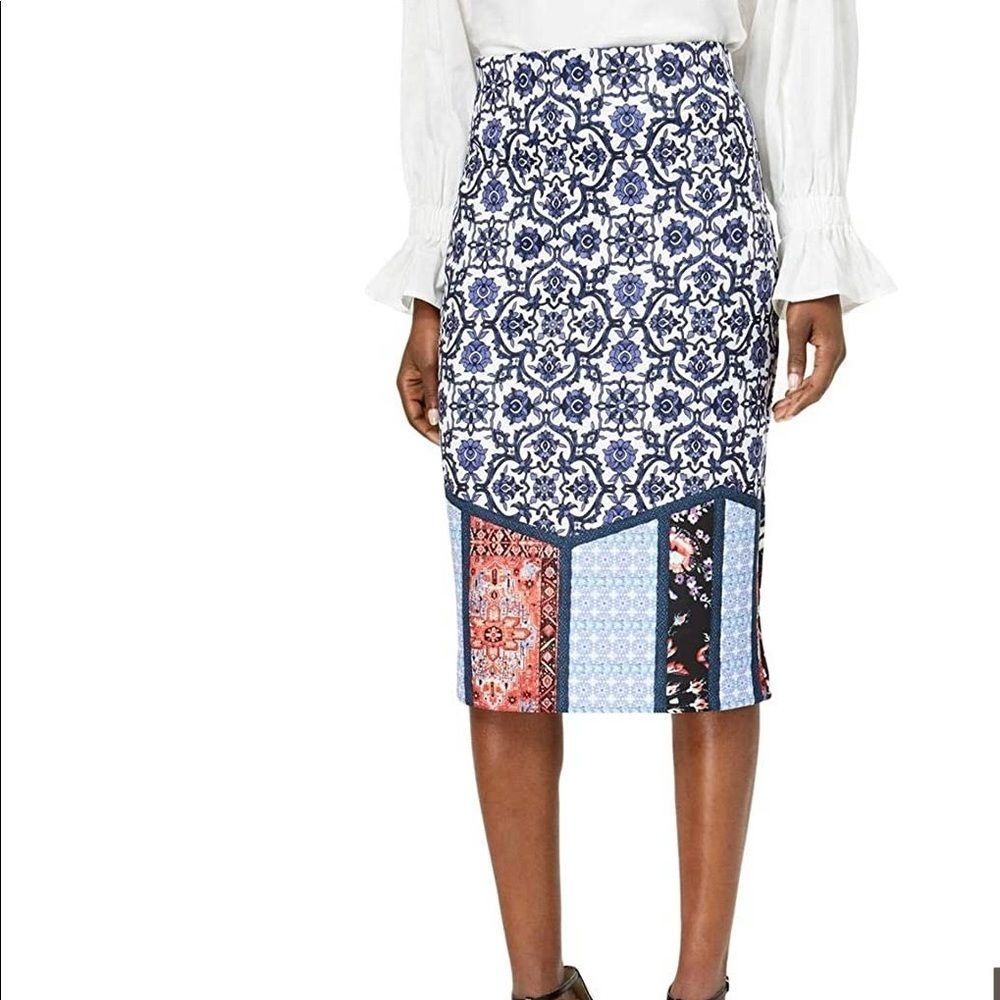 ECI New York Elastic Waist Pull On Printed Midi Length Skirt S NWT